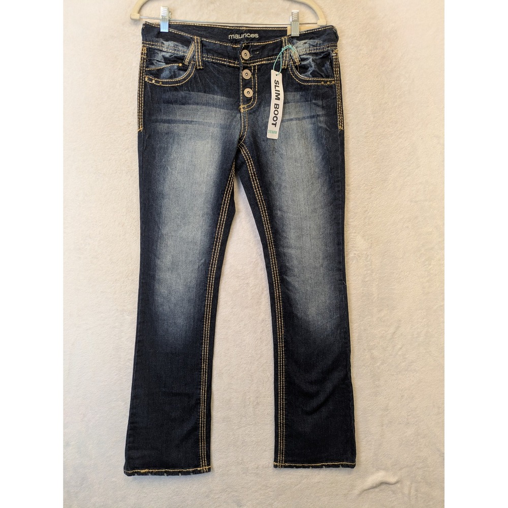 NEW Maurices Slim Boot Jeans Women's 7/8 Regular Dark Wash Denim Flex